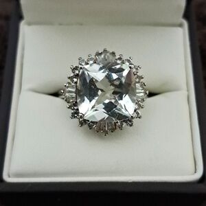 White Topaz Ballerina Halo Ring in Platinum Over Sterling Silver 9.50 ctw